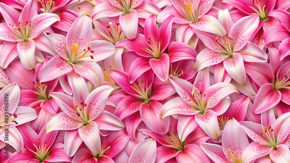 Seamless pattern of pink lily flowers, closeup, fresh from the garden, pink, lilies, flowers, seamless, pattern, closeup Seamless pattern of pink lily flowers, closeup, fresh from the garden, pink, lilies, flowers, seamless, pattern, closeup
