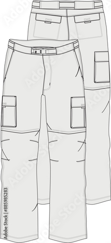 Work Pant Fashion Illustration Mock-up Template for Design and Tech Packs Front and Back	