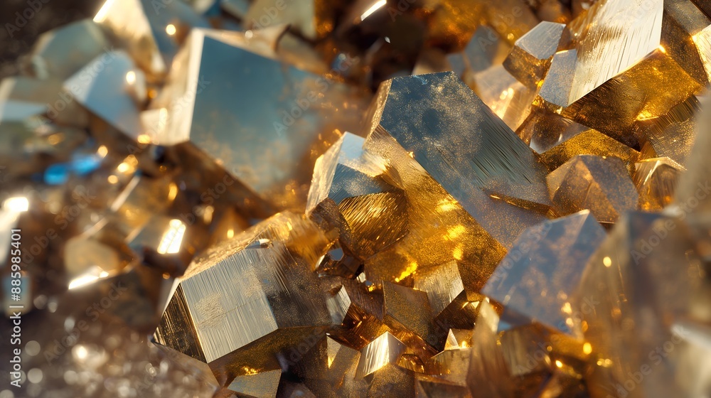 1. Shiny, golden chalcopyrite crystals with a metallic surface 1. Shiny, golden chalcopyrite crystals with a metallic surface