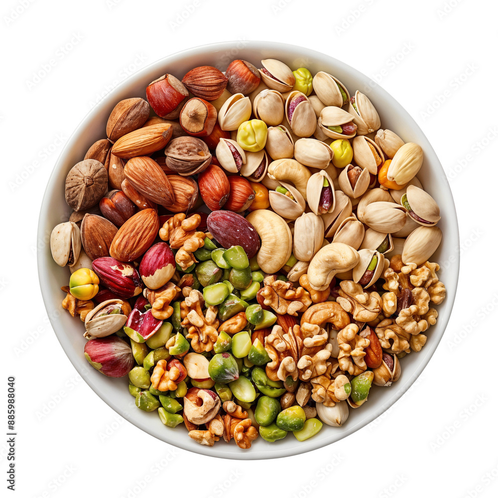 A bowl full of nuts with shelled almonds, isolated on transparent background A bowl full of nuts with shelled almonds, isolated on transparent background