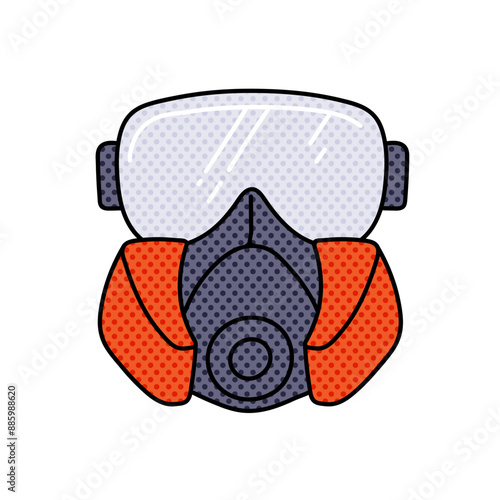 respirator and goggles halftone hand drawn  color vector illustration
