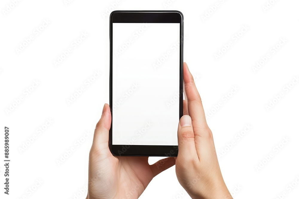 male hand holding smartphone with blank screen on white background. mock up male hand holding smartphone with blank screen on white background. mock up