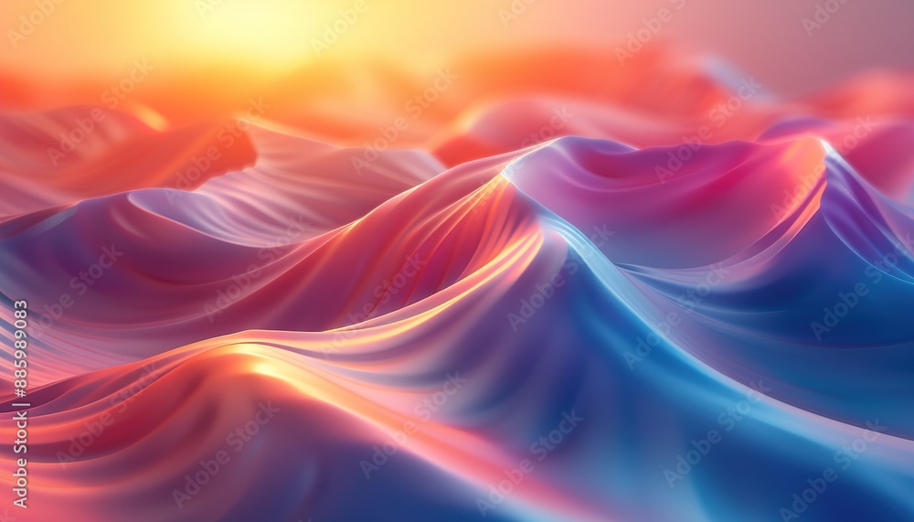 Obraz premium Abstract 3d render, iridescent shape with curved lines