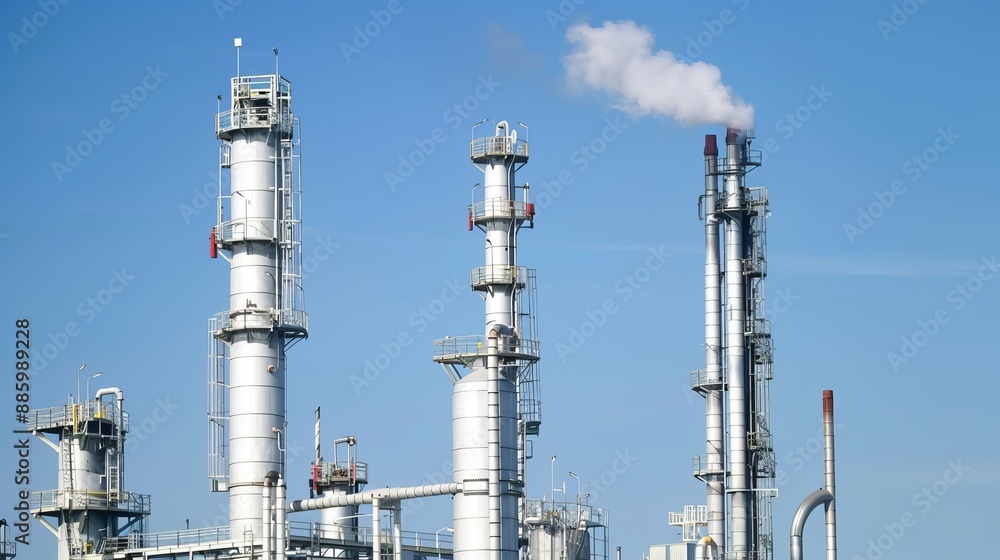 Industrial Oil Refinery Plant Against Clear Blue Sky Industrial Oil Refinery Plant Against Clear Blue Sky