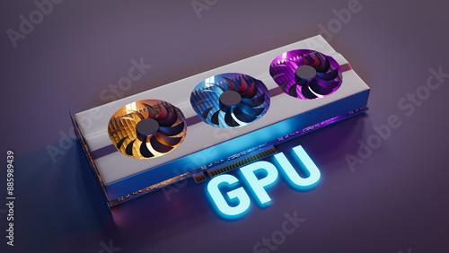 GPU computing chip of graphics card. 3d rendering photo