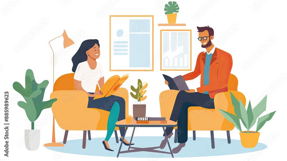 A happy couple discussing their mortgage with a bank advisor, symbolizing trust and financial planning. Generative AI A happy couple discussing their mortgage with a bank advisor, symbolizing trust and financial planning. Generative AI