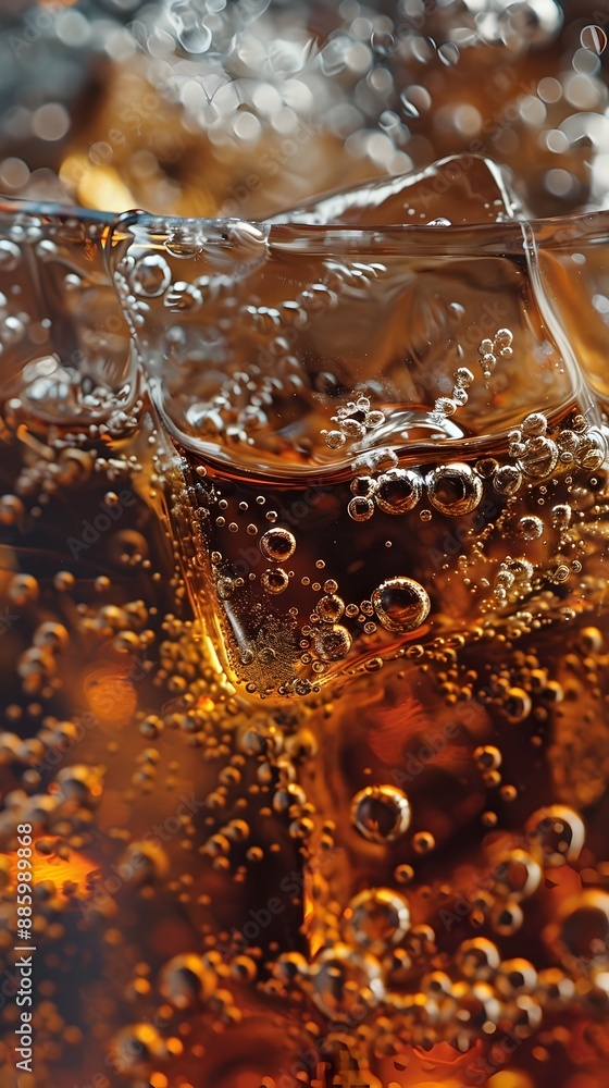Macro Close Up of Bubbly Effervescent Cola Drink in Glass with Clear Background Macro Close Up of Bubbly Effervescent Cola Drink in Glass with Clear Background