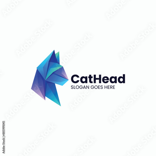 Vector Logo Illustration Cat Head Gradient Colorful Style