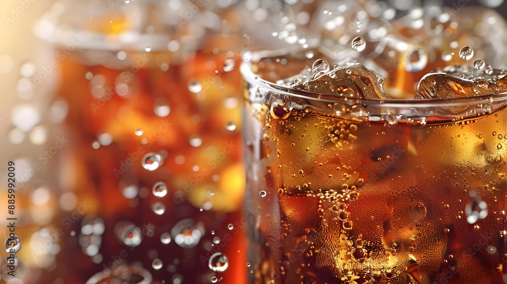 Glass of Chilled Bubbly Cola Drink with Clear Backdrop Glass of Chilled Bubbly Cola Drink with Clear Backdrop