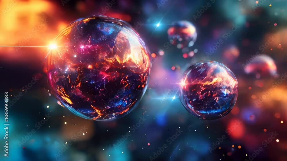 Colorful abstract bubbles floating in a cosmic space, creating a mesmerizing and otherworldly visual experience. Colorful abstract bubbles floating in a cosmic space, creating a mesmerizing and otherworldly visual experience.