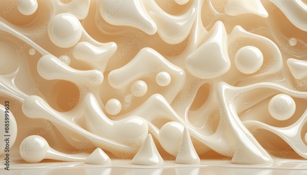 Close-up creamy white liquid swirling and forming abstract shapes. The image is rendered in high quality Close-up creamy white liquid swirling and forming abstract shapes. The image is rendered in high quality