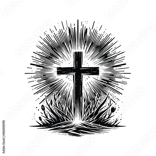 Cross and Resurrection Show the cross with a burst of light symbolizing resurrection