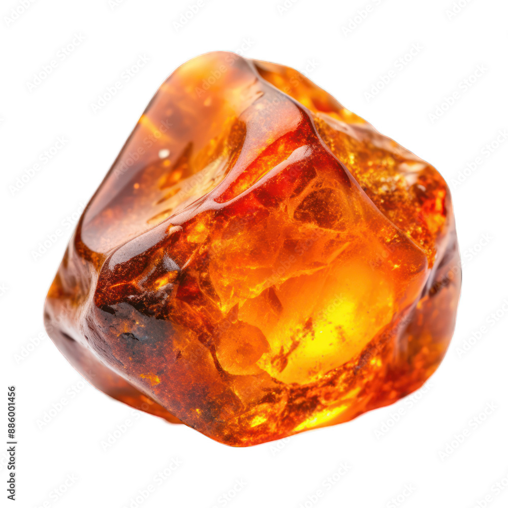 A beautiful fiery amber in macro isolated on transparent background