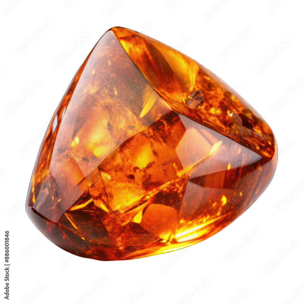 A beautiful fiery amber in macro isolated on transparent background A beautiful fiery amber in macro isolated on transparent background