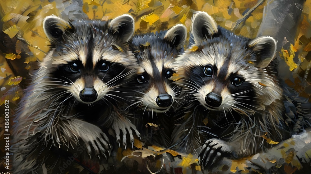 Obraz premium Three adorable raccoons