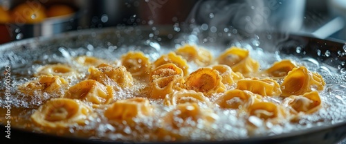 The process of making pasta and ravioli dumplings with spices in hot water, Image Background photo