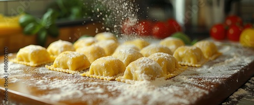 The process of making pasta and ravioli dumplings with spices in hot water, Image Background photo