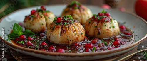 Traditional Christmas Eve borscht dumplings on a plate, Image Background photo