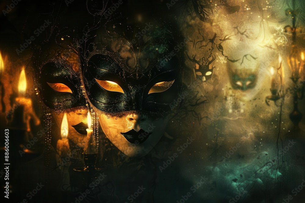 A Halloween masquerade ball with enchanted masks and eerie lighting A Halloween masquerade ball with enchanted masks and eerie lighting