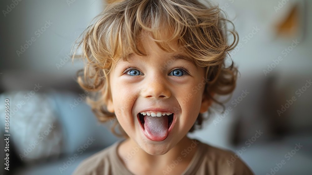 Funny boy shows tongue, child 5 years old, tease Funny boy shows tongue, child 5 years old, tease
