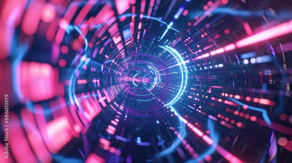 Abstract Digital Tunnel with Pink and Blue Neon Lights Abstract Digital Tunnel with Pink and Blue Neon Lights