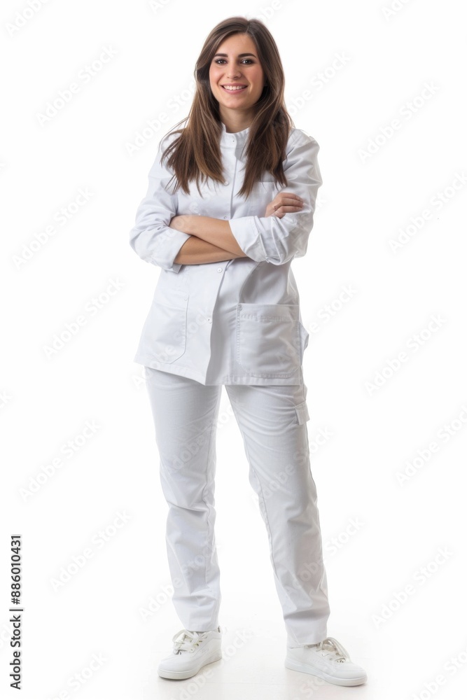attractive 25 year dentist woman, full body photo, white background attractive 25 year dentist woman, full body photo, white background