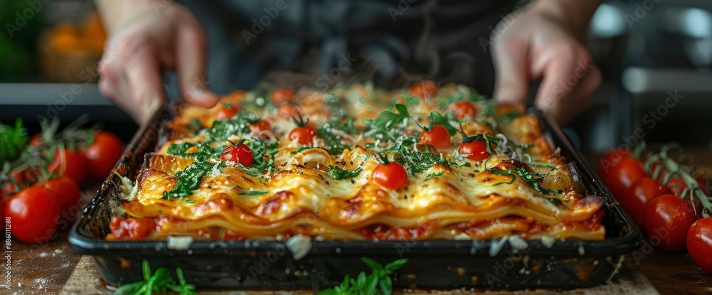 Grandmother Making Lasagne , Image Background Grandmother Making Lasagne , Image Background