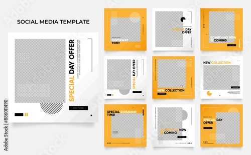 social media template banner blog fashion sale promotion. fully editable instagram and facebook square post frame puzzle organic sale poster. fresh yellow element shape vector background
