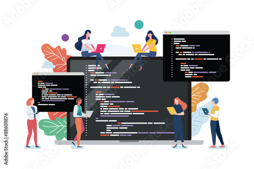 People with coding on laptop screen