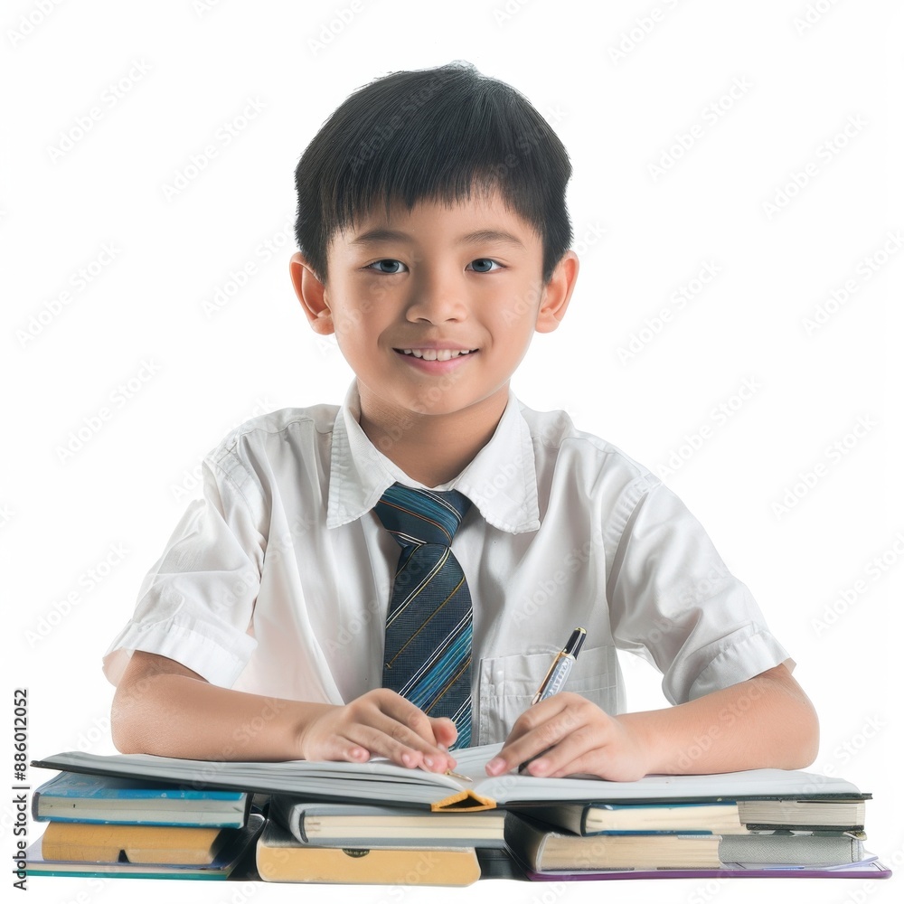 asian secondary school kid study white background asian secondary school kid study white background