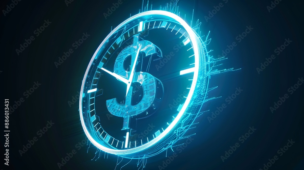 Time clock icon transformed into money icon, finance, business, concept, drawing Time clock icon transformed into money icon, finance, business, concept, drawing