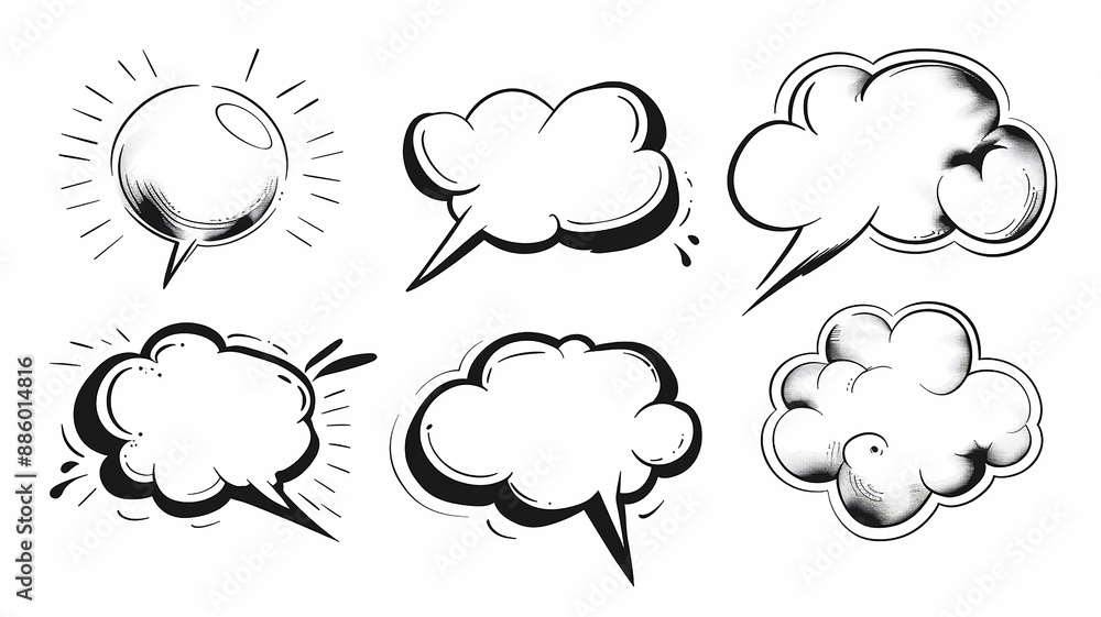 Talking bubble collection, minimalism bubble set for text flat graphics on white background Talking bubble collection, minimalism bubble set for text flat graphics on white background