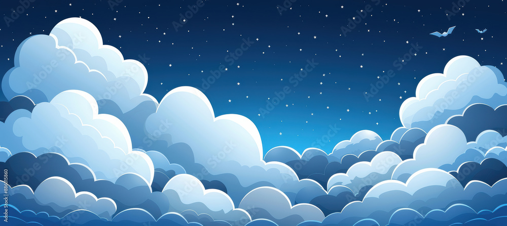 Blue Sky with White Cartoon Clouds Blue Sky with White Cartoon Clouds