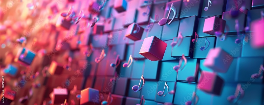 Abstract colorful background with floating cubes and bokeh lights. Abstract colorful background with floating cubes and bokeh lights.