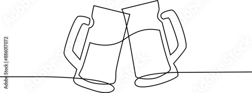 Continuous one line drawing of beer glass,for bar and pub concept for menu. Oktoberfest equipment.