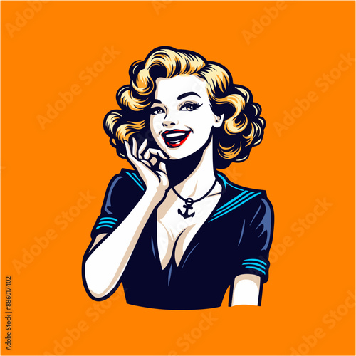 cute pinup girl navy seal marine pose drawing vector