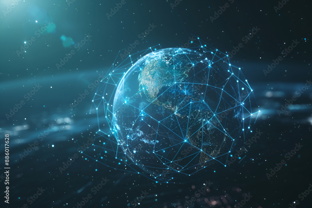 Obraz premium Communication technology internet business ,Global world network and telecommunication on earth cryptocurrency and blockchain
