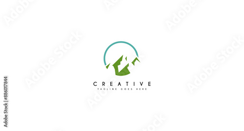 Landscape mountain peak logo design vector illustration.