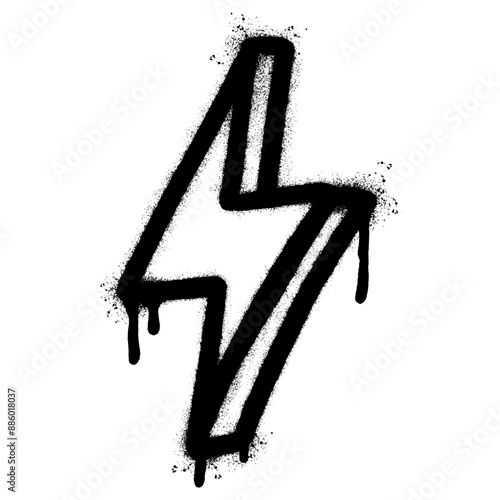Spray Painted Graffiti electric lightning bolt symbol Sprayed isolated with a white background. graffiti electric lightning bolt icon   with over spray in black over white. Vector illustration.