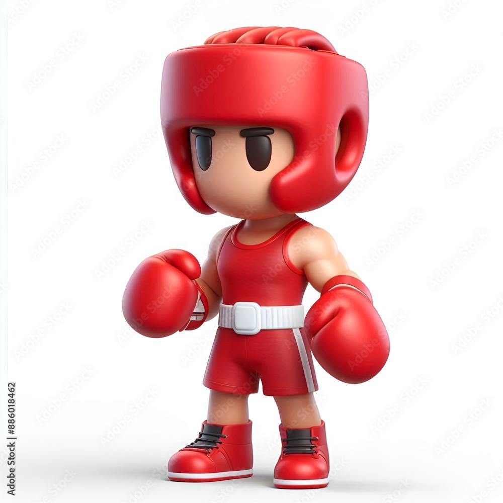 3D cartoon character, boxer, wearing a red shirt. Standing ready to punch 3D cartoon character, boxer, wearing a red shirt. Standing ready to punch