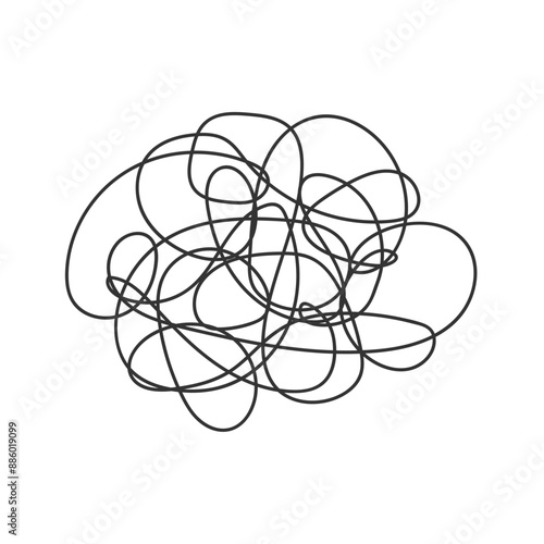 Hand drawn tangle scrawl sketch or black line spherical abstract scribble shape.