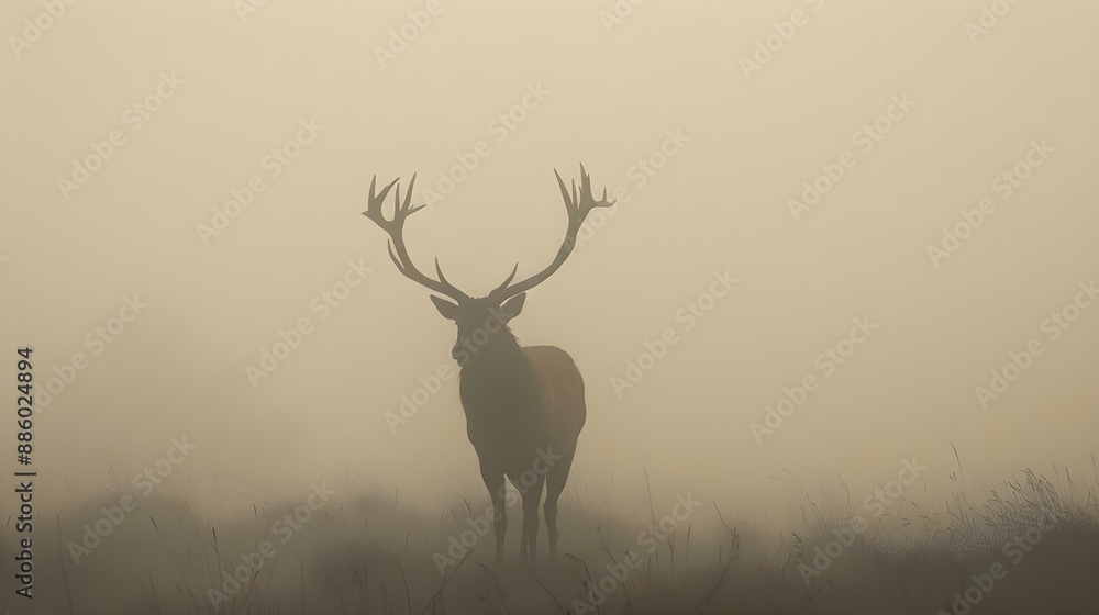 Obraz premium Red deer stag silhouette in the mist