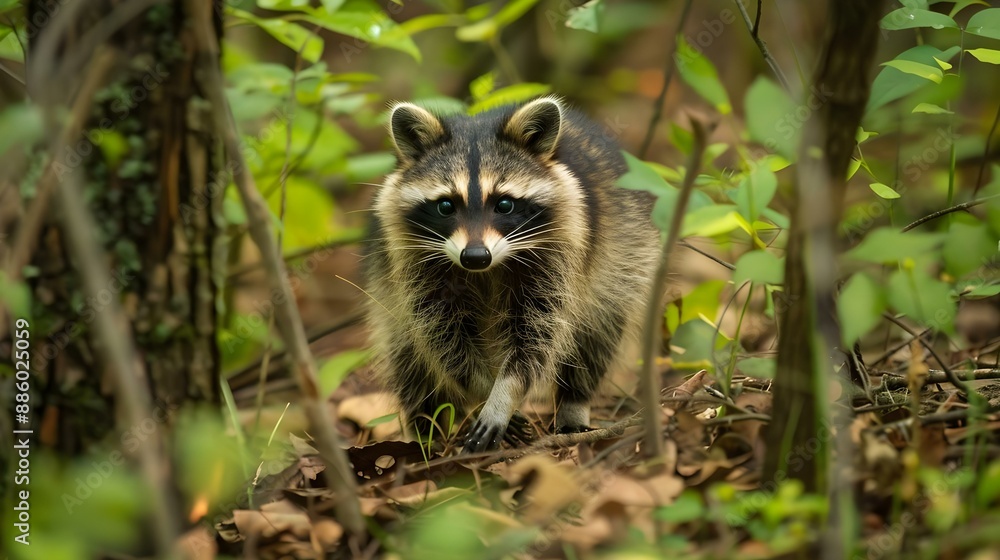 Obraz premium Raccoon in backyard
