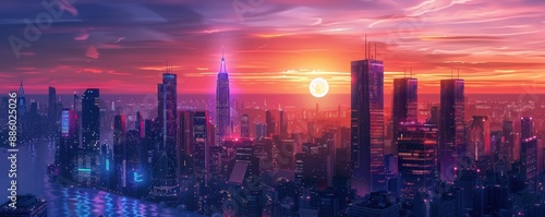 Dawn of the Future: High-Tech Cityscape with Digital Artistry