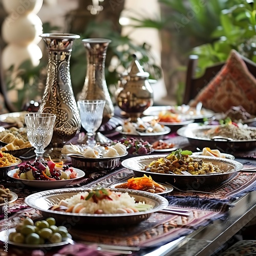 Iftar table setting with delicious arabic cuisine ramadan iftar image photography