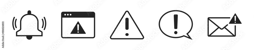 Warning icon set. Set of 5 outline icons related to warning notification. Linear icon collection. Warning notification outline icons collection. Editable stroke. Vector illustration. Warning icon set. Set of 5 outline icons related to warning notification. Linear icon collection. Warning notification outline icons collection. Editable stroke. Vector illustration.