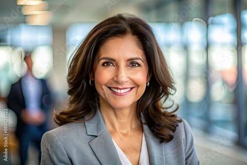Wallpaper Mural Headshot close up portrait of latin hispanic confident mature good looking middle age leader, ceo female businesswoman on blur office background. Gorgeous beautiful business woman smiling at camera Torontodigital.ca