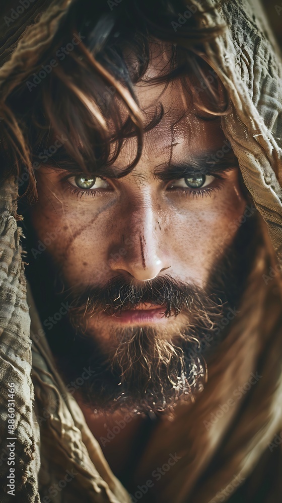 Jesus looking at camera portrait shot, divine, spirituality, religion
