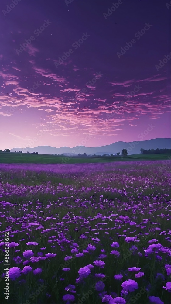 Obraz premium Purple sky and purple field scenery photo, dreamy, high definition wallpaper, iPhone wallpaper