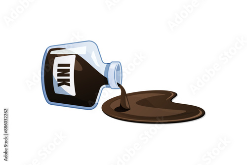 Spilled ink bottle vector isolated on white background.